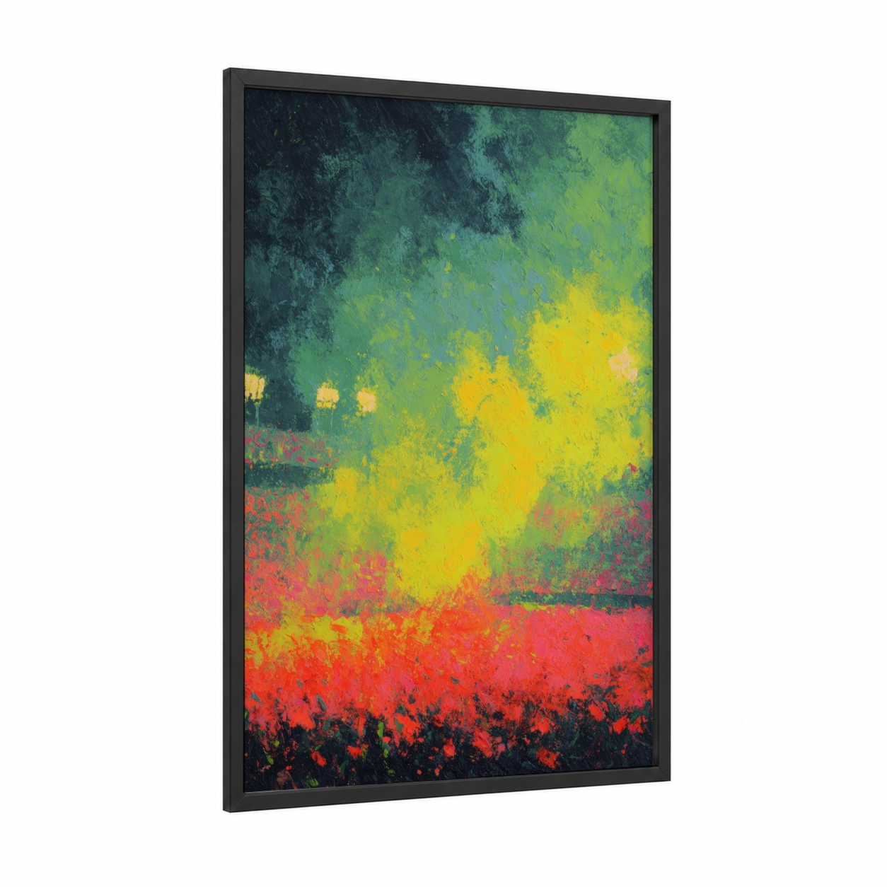 Abstract Soccer Passion framed art print — black wood frame — red and yellow gold palette