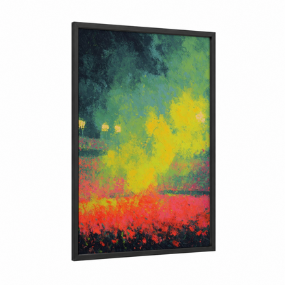 Abstract Soccer Passion framed art print — black wood frame — red and yellow gold palette
