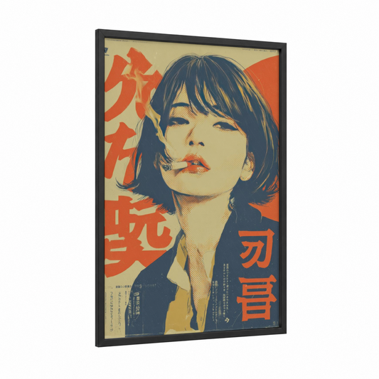 Vintage Attitude framed vintage japanese ads print — black wood frame — red palette