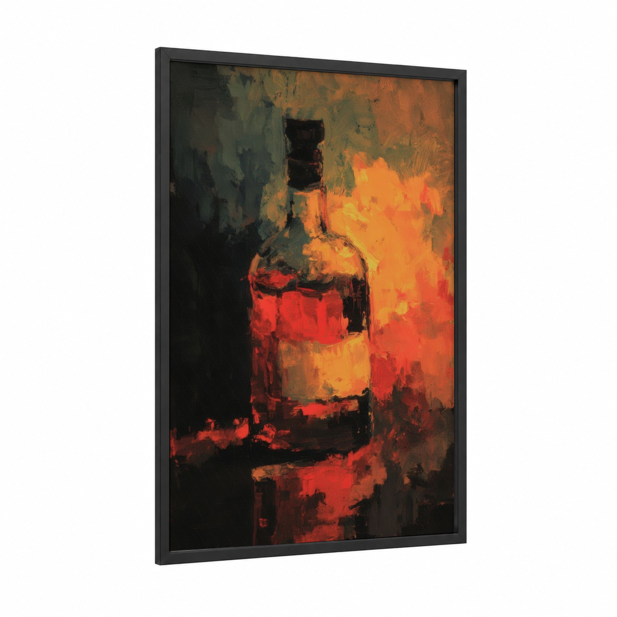 Amber Whiskey framed art print — black wood frame — orange and black palette