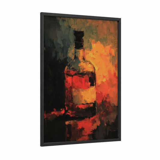 Amber Whiskey framed art print — black wood frame — orange and black palette