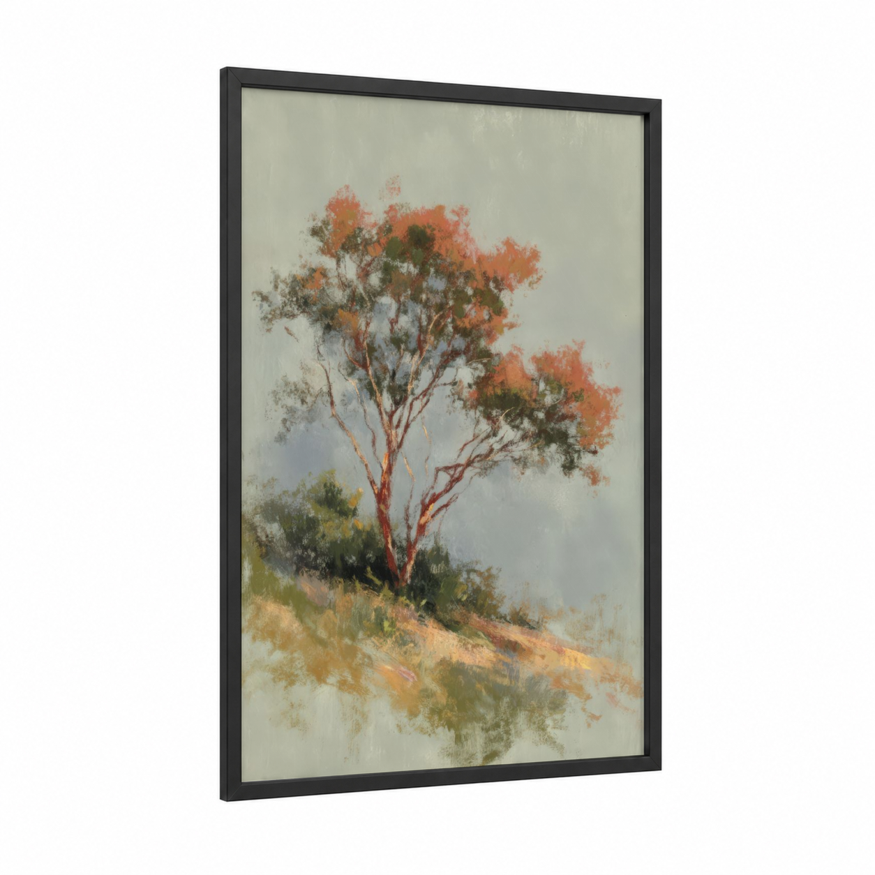 Russet Arbutus framed arbutus tree print — black wood frame — russet and sage green palette