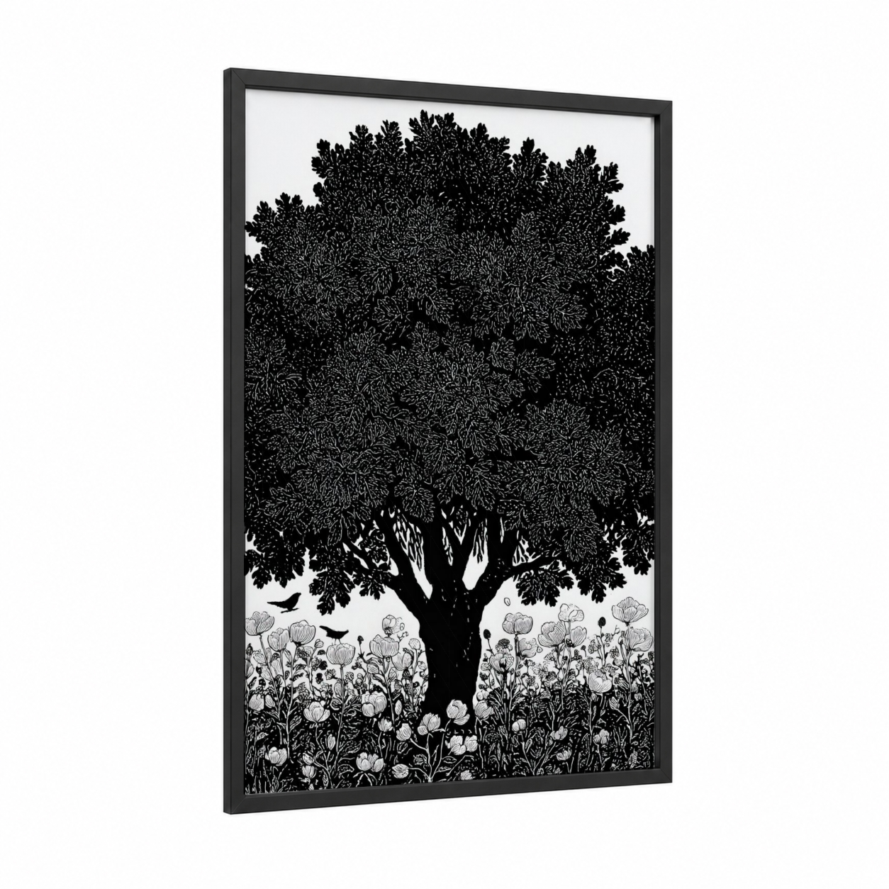 Ancient Orchard Tree framed fruit trees print — black wood frame — black and white palette