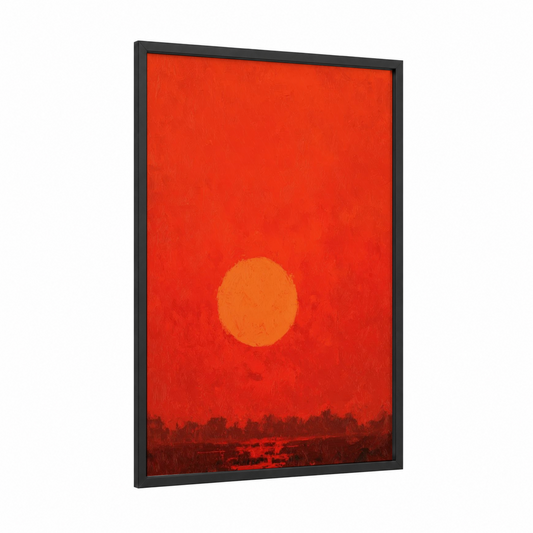 Crimson Sunset framed the sun print — black wood frame — red and orange palette
