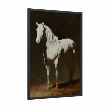 Cream Quarter Horse framed art print — black wood frame — white and black palette