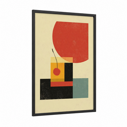 Retro Cocktail framed art print — black wood frame — red and cream palette