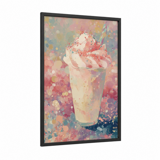 Dreamy Milkshake framed art print — black wood frame — salmon pink and lavender palette