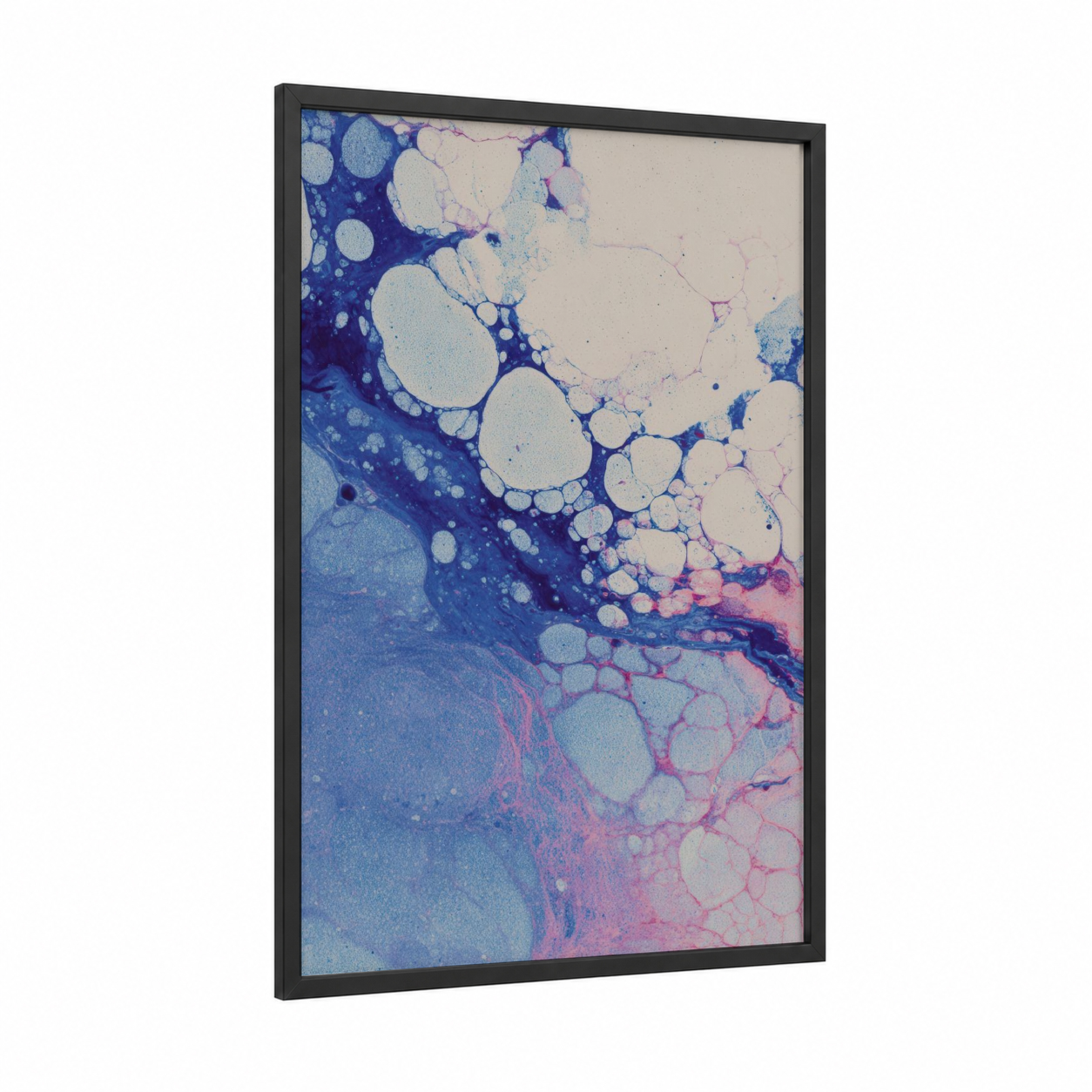 Coral Reef Abstract framed art print — black wood frame — blue and pink palette