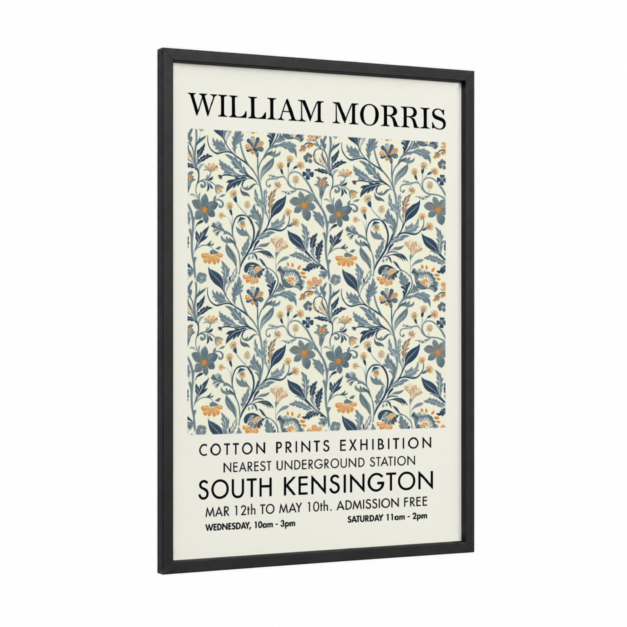 Morris Floral framed abstract flower print — black wood frame — cream palette