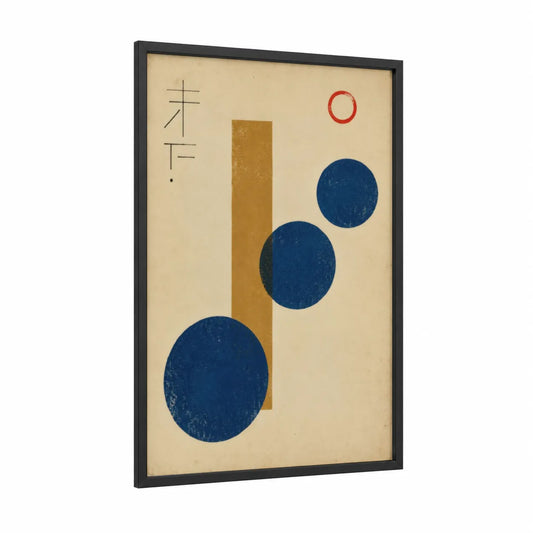 Geometric Abstract Modernist Wall Art framed abstract geometric print — black wood frame — blue and beige palette