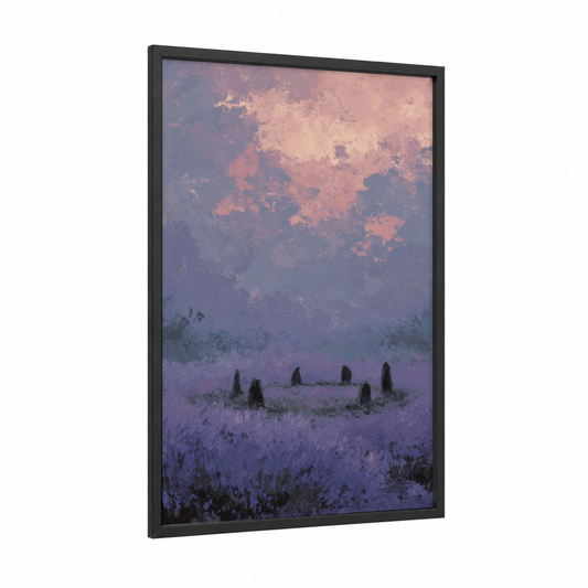 Lavender Mystique framed magic and witchcraft print — black wood frame — lavender and rose gold palette