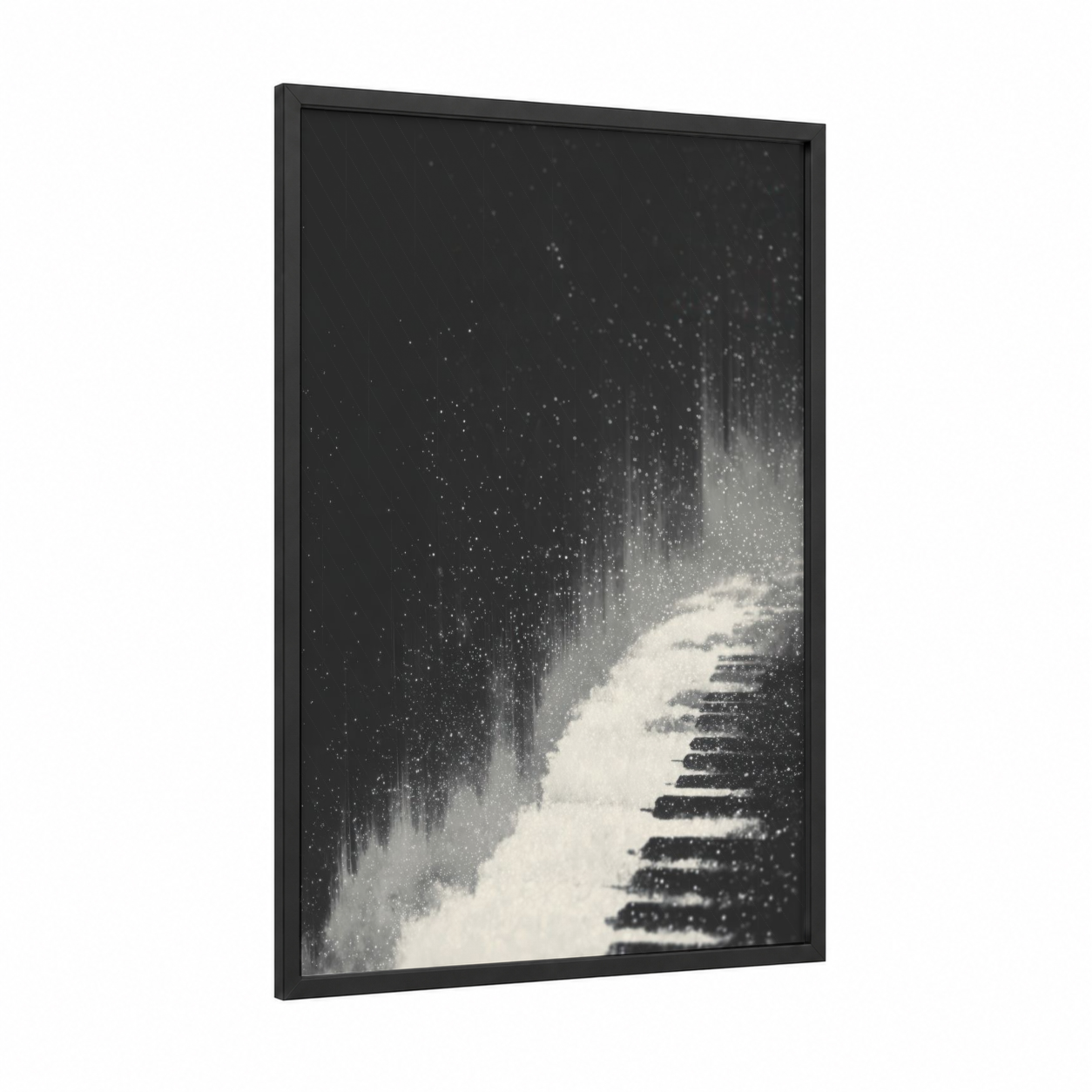 Classical Piano Keys framed art print — black wood frame — black and white and gray palette