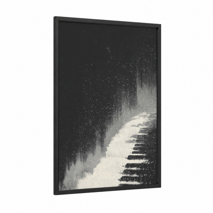 Classical Piano Keys framed art print — black wood frame — black and white and gray palette