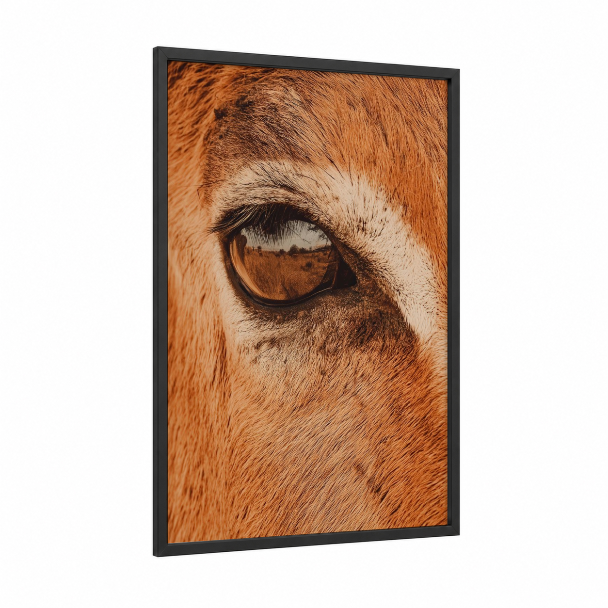 Golden Antelope Eye framed art print — black wood frame — orange and gold palette