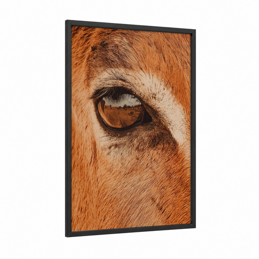 Golden Antelope Eye framed art print — black wood frame — orange and gold palette