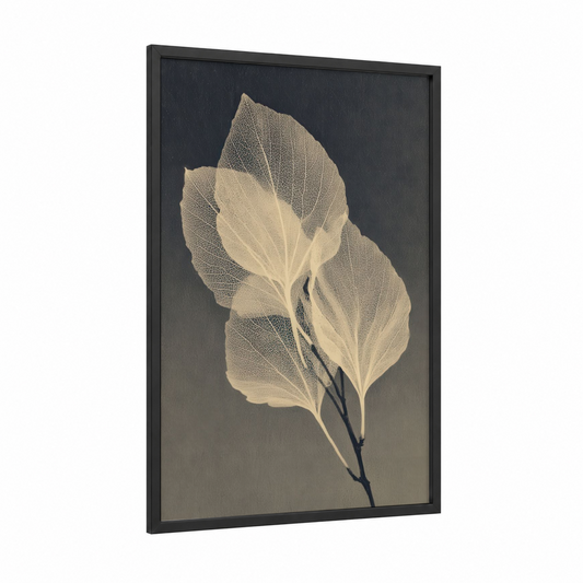 Skeletal Leaf Study framed art print — black wood frame — cream and gray palette