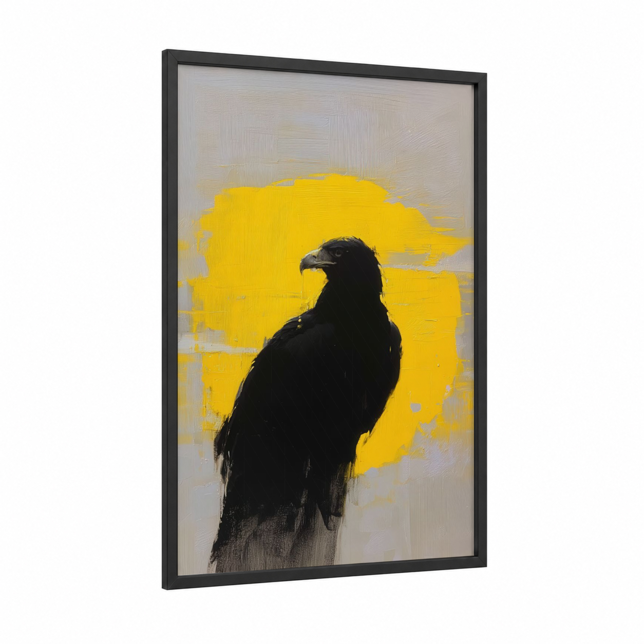 Golden Eagle Portrait framed art print — black wood frame — black and yellow gold palette