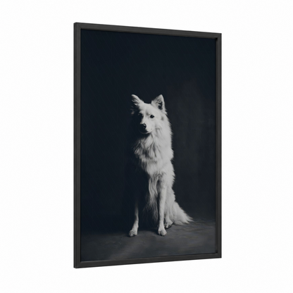 Ethereal Spitz framed art print — black wood frame — black and white and white palette