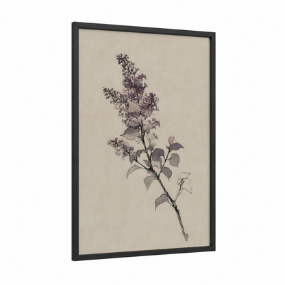 Purple Lilac Botanical framed art print — black wood frame — lavender and nobel palette