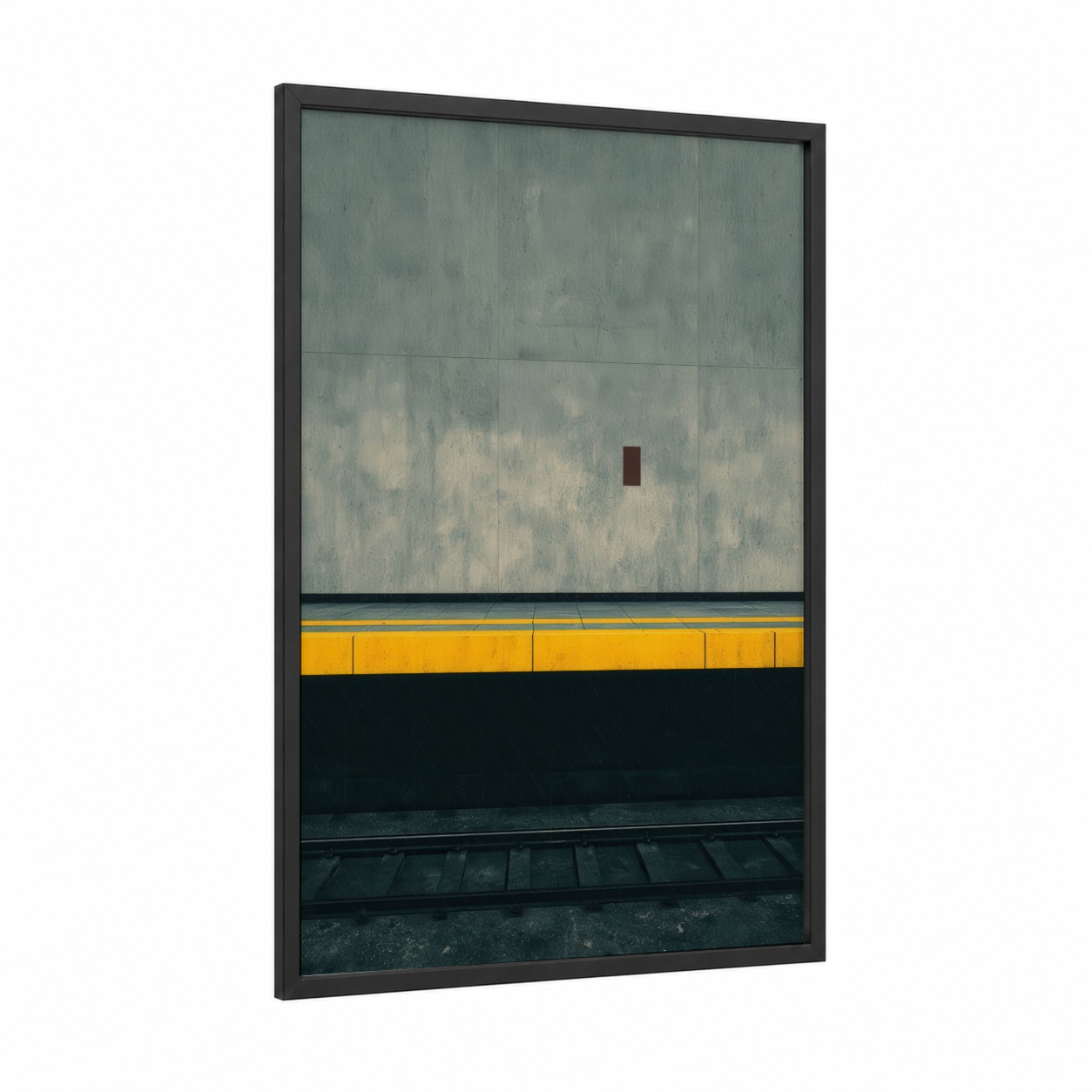Urban Subway Minimalist framed art print — black wood frame — gray and yellow gold palette