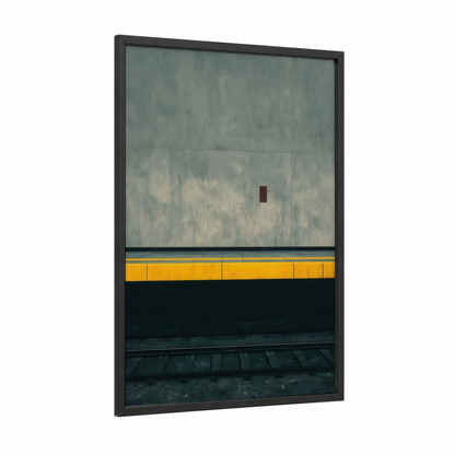 Urban Subway Minimalist framed art print — black wood frame — gray and yellow gold palette