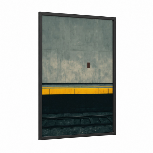 Urban Subway Minimalist framed art print — black wood frame — gray and yellow gold palette