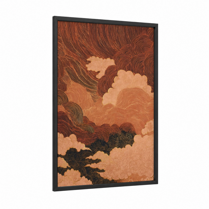 Layered Sky framed abstract expressionism print — black wood frame — russet and cream palette