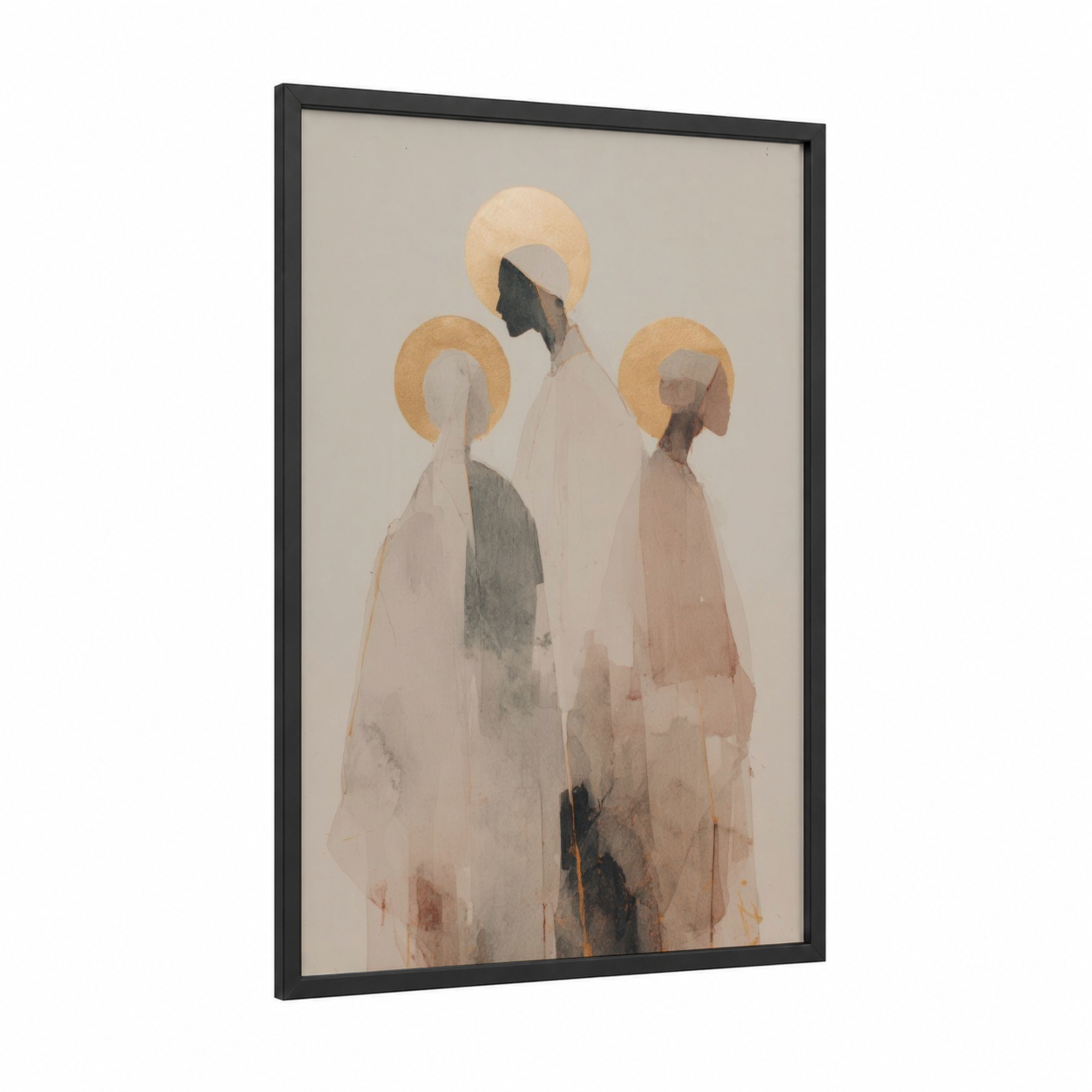 Ethereal Saints Trio framed all saints day print — black wood frame — cream and dove gray palette