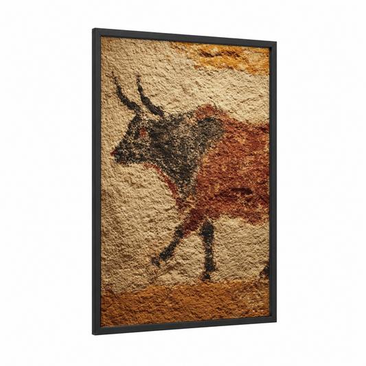 Ancient Yak framed art print — black wood frame — russet and peach palette
