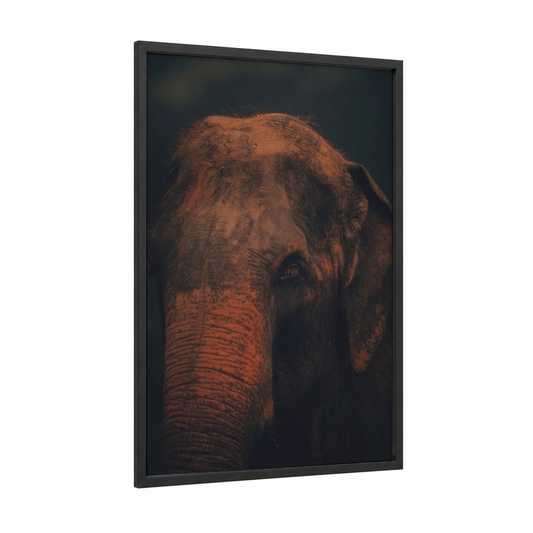Golden Savanna Elephant framed art print — black wood frame — gold and black palette