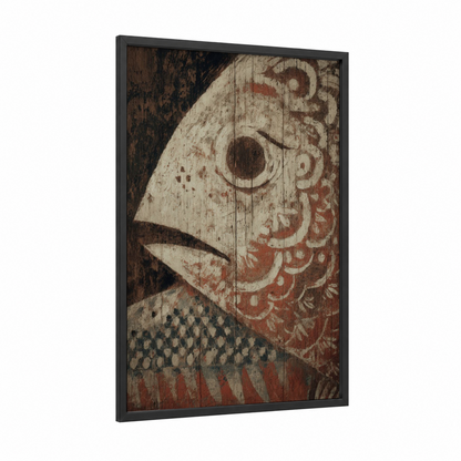 Vintage Tuna framed art print — black wood frame — russet and nobel palette
