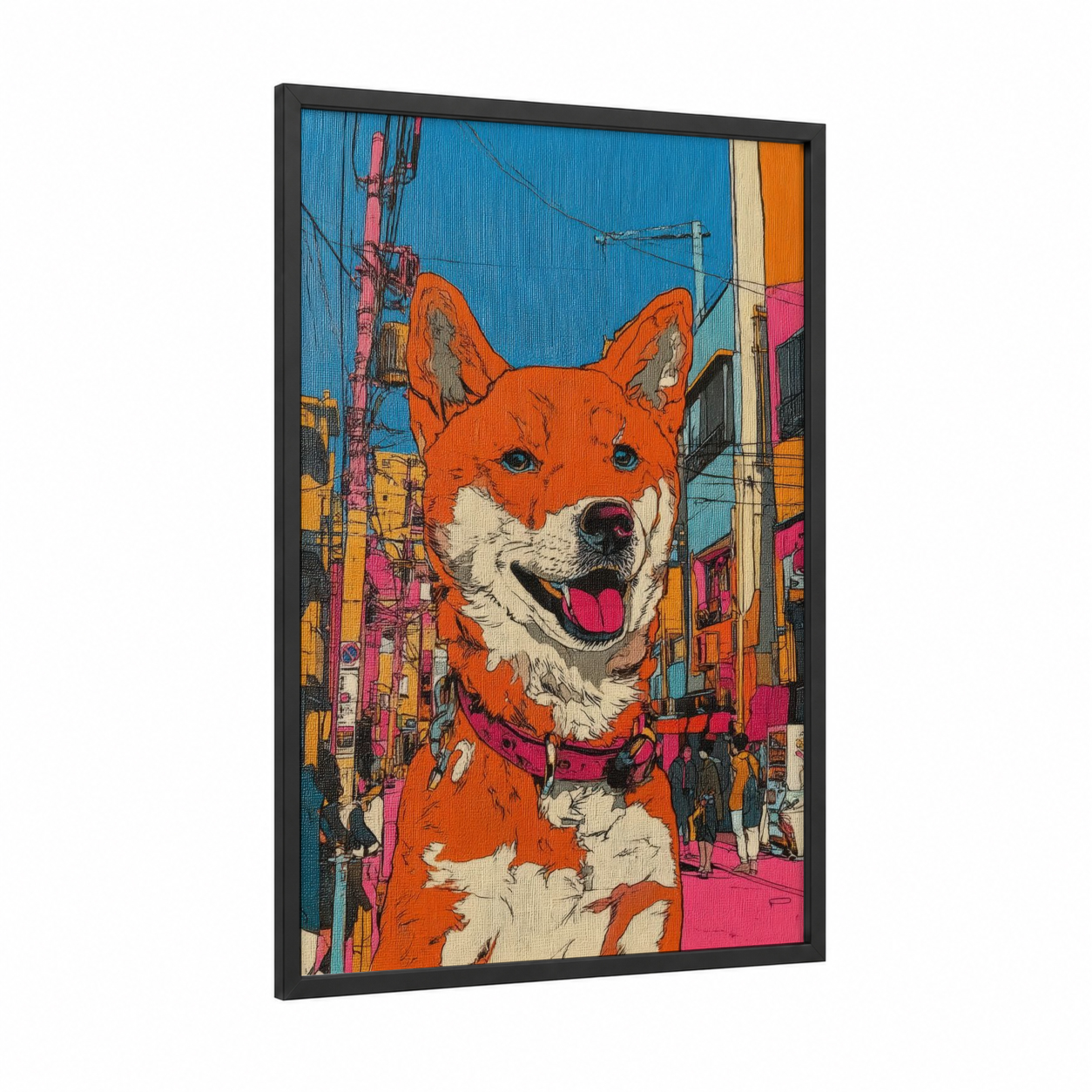 Urban Spitz framed art print — black wood frame — orange and blue palette