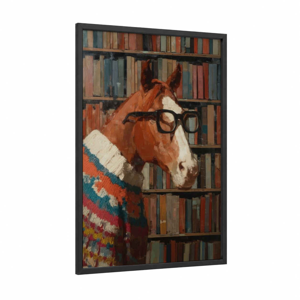 Scholarly Quarter Horse framed art print — black wood frame — cream palette