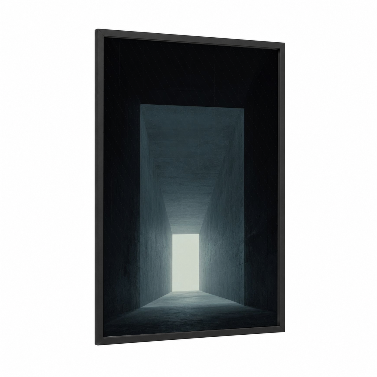 Light Tunnel framed art print — black wood frame — gray and white palette