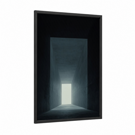Light Tunnel framed art print — black wood frame — gray and white palette