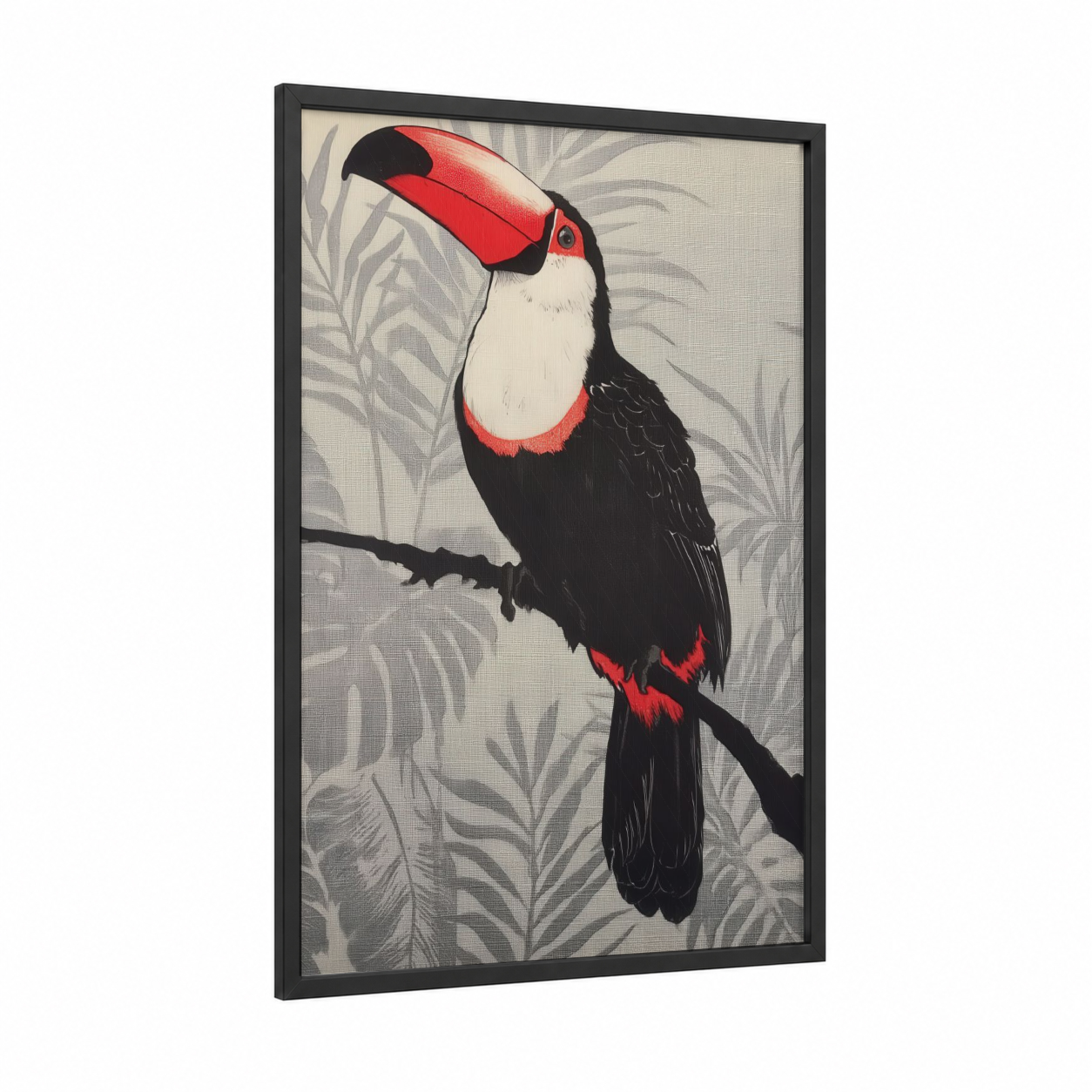 Scarlet Toucan framed art print — black wood frame — red and black palette