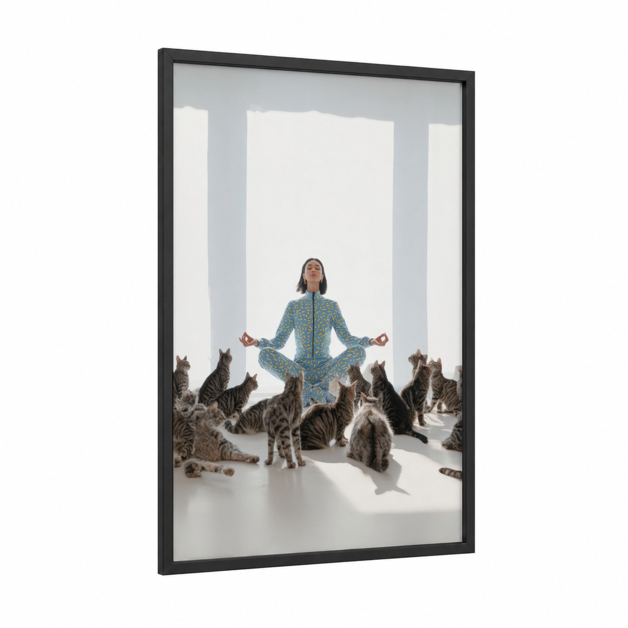 Zen Meditation Fashion framed fashion photography print — black wood frame — blue and white palette
