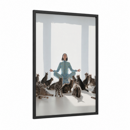 Zen Meditation Fashion framed fashion photography print — black wood frame — blue and white palette