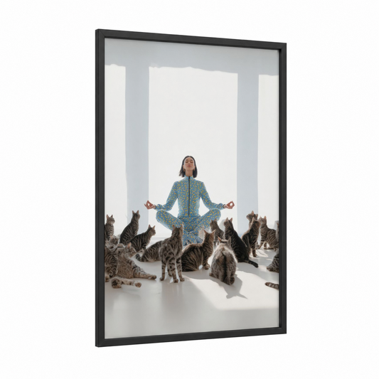 Zen Meditation Fashion framed fashion photography print — black wood frame — blue and white palette