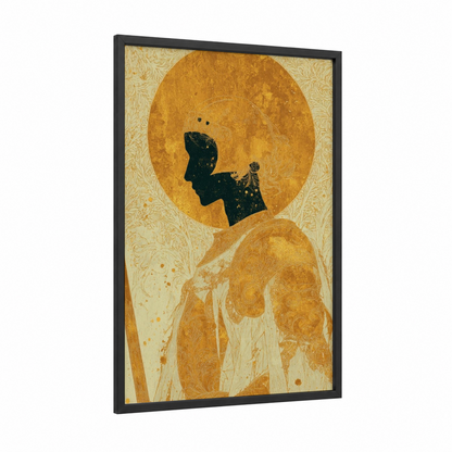 Golden Joan framed joan of arc print — black wood frame — gold and cream palette