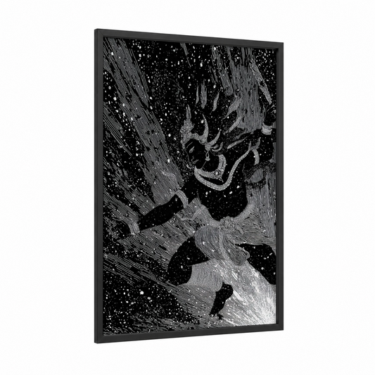 Cosmic Deity framed hinduism print — black wood frame — black and white palette