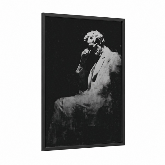 Contemplative Lincoln framed lincoln memorial print — black wood frame — black and white palette