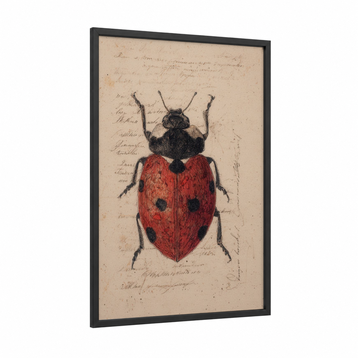 Classic Ladybug framed art print — black wood frame — red and black palette