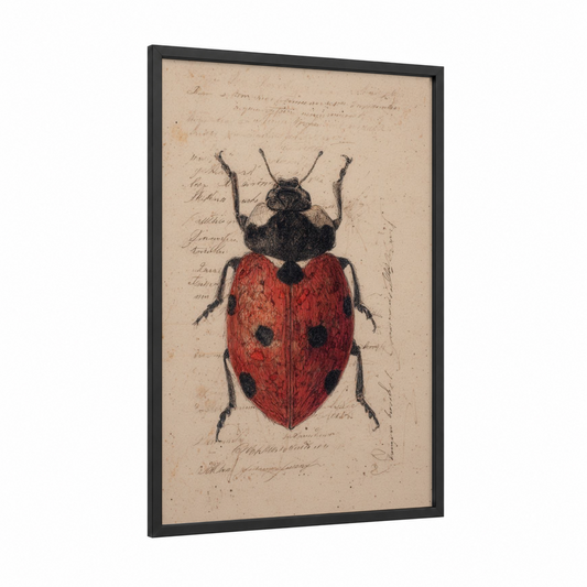 Classic Ladybug framed art print — black wood frame — red and black palette
