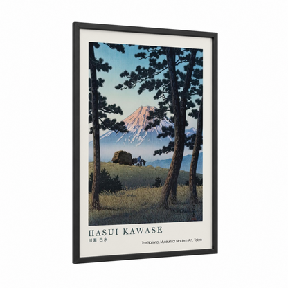 Mount Fuji Vista framed art print — black wood frame — blue and black and white palette