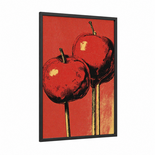 Lollipop Duo framed sweet print — black wood frame — red and gold palette