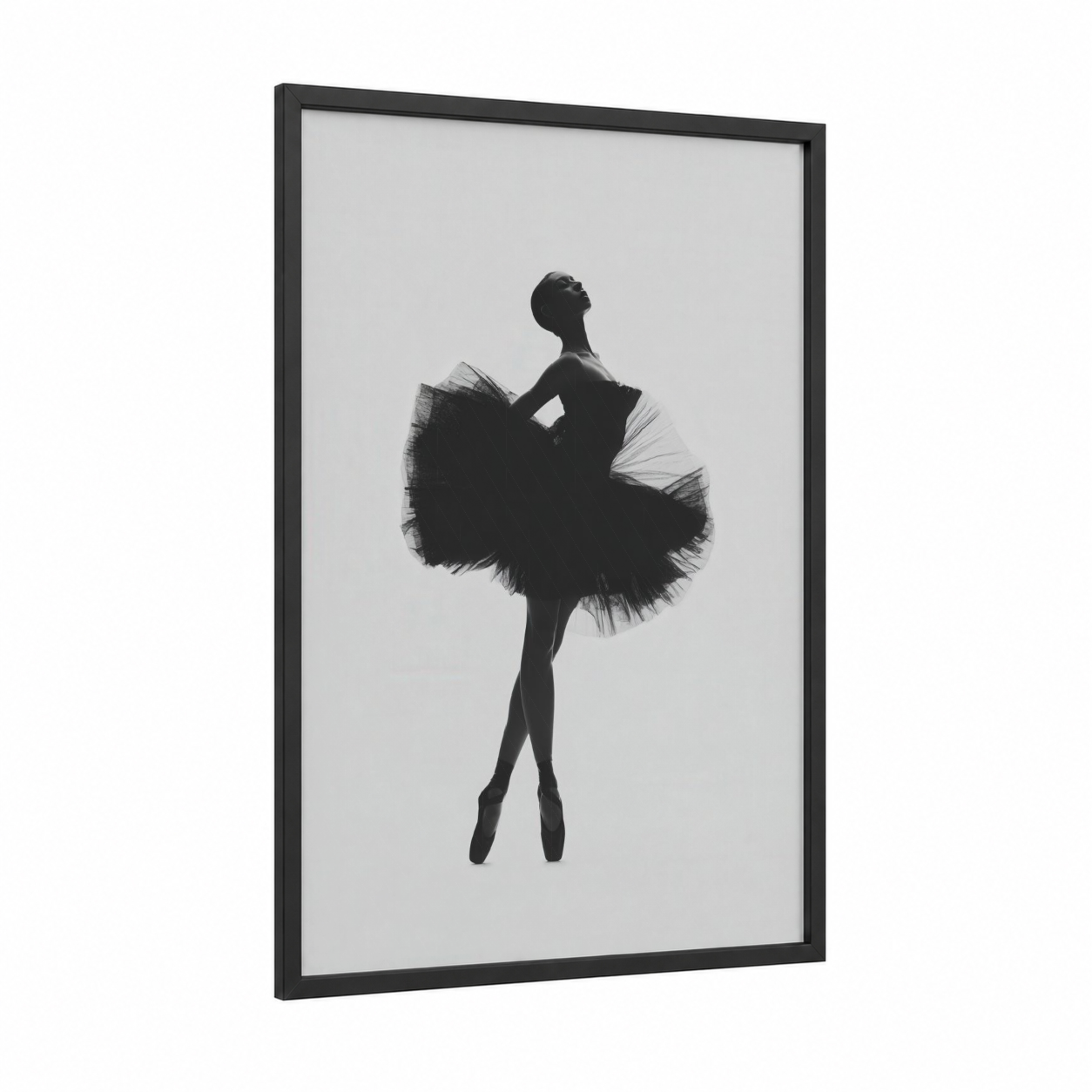 Graceful Ballet Silhouette framed art print — black wood frame — black and white palette
