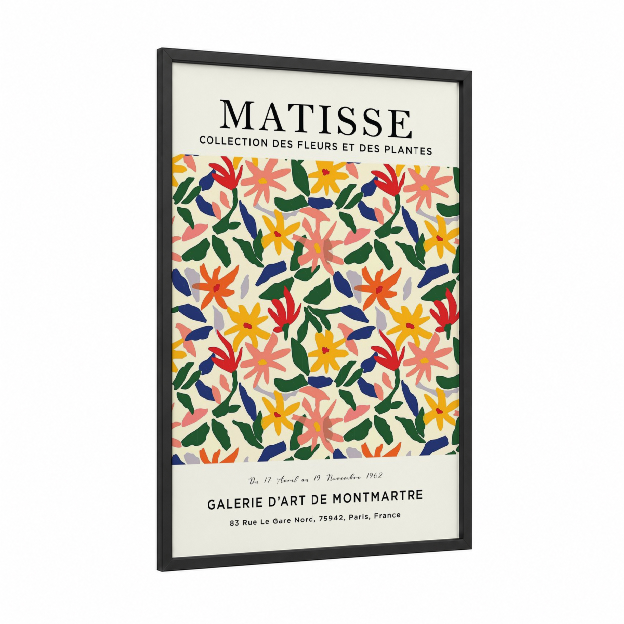 Matisse Floral framed abstract flower print — black wood frame — cream palette