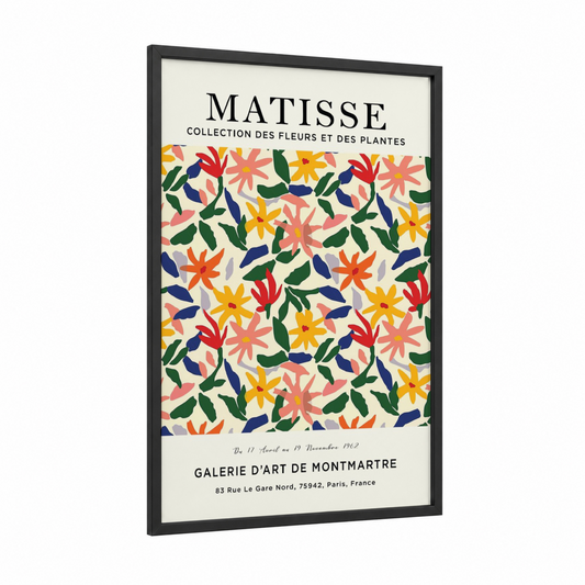 Matisse Floral framed abstract flower print — black wood frame — cream palette