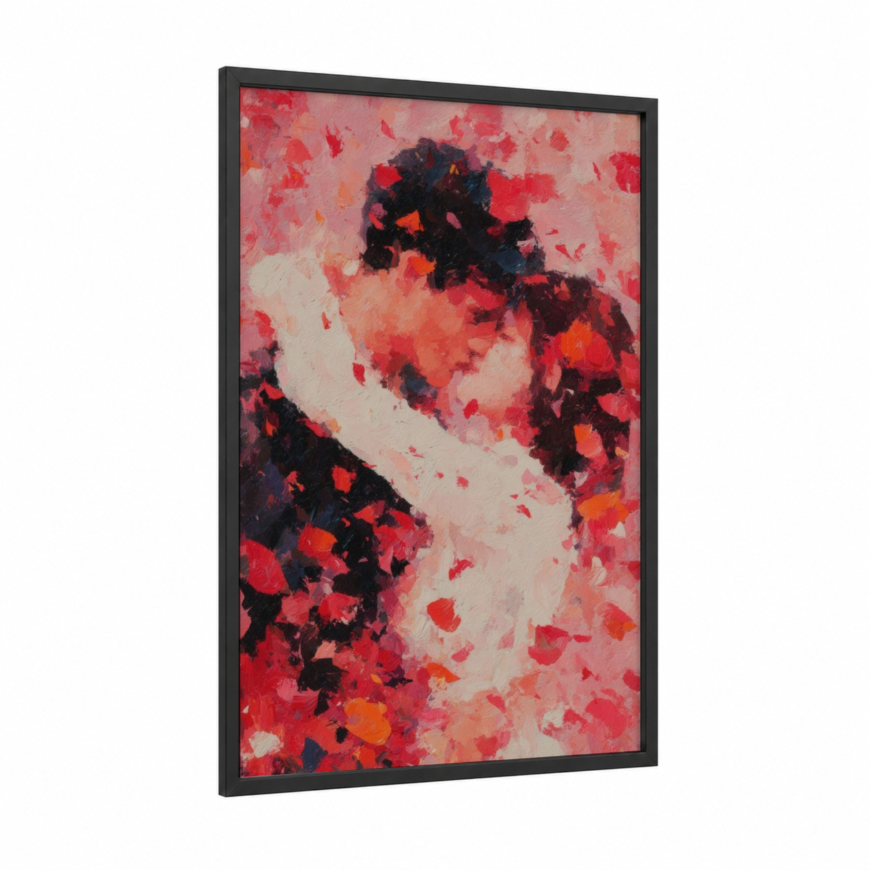 Crimson Romance framed valentine's day print — black wood frame — red and black palette